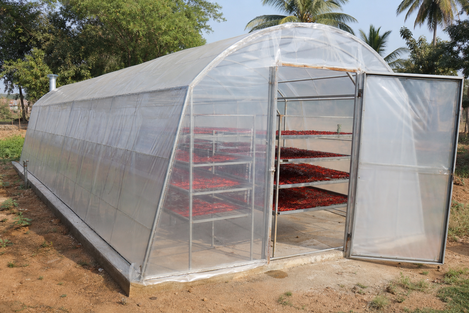 Solar tunnel dryer structure on a farm